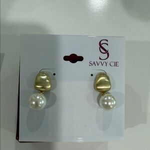 Savvy Cie Gold and Pearl Drop Earrings